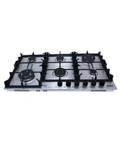 Purity Built-in Hob 90 Stainless Steel 6 Burners Cast Iron Holders - Black- HPT904S