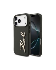 Karl Lagerfeld  For iPhone 17 Pro Max PU Leather Back Cover With Karl Script Logo & Buttons - Black