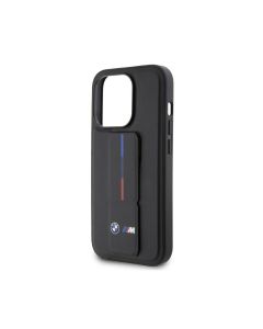 BMW Leather Grip Stand Case With Hot M Stamp For iPhone 15 Pro Max - Black