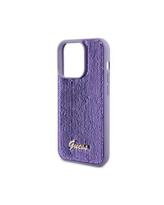 Guess Sequin Script Case with Guess Metal Logo for iPhone 15 Pro Max - Purple