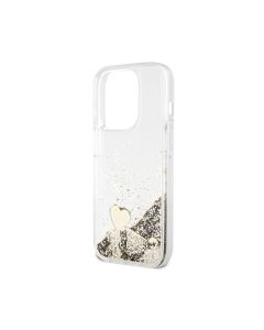 Guess HC Liquid Glitter Case With Charms Pattern For iPhone 15 Pro - Gold