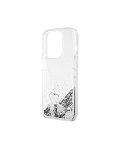 Guess HC Liquid Glitter Case With Charms Pattern For iPhone 15 Pro - Silver