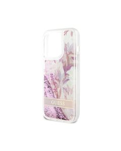 Guess HC Liquid Glitter Case With Charms Pattern For iPhone 15 Pro Max - Pink