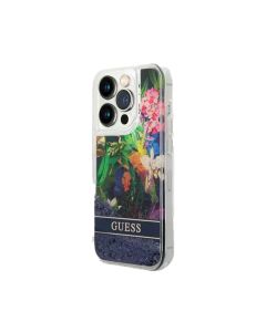 Guess HC Liquid Glitter Case With Charms Pattern For iPhone 15 Pro Max - Blue