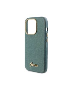 Guess PU Glitter Glossy Case With Guess Script Logo For iPhone 15 Pro Max - Kaki