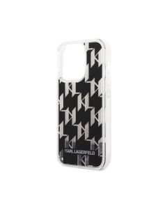 Karl Lagerfeld Liquid Glitter Case Monogram Pattern & Multicolor Glitter iPhone 14 Pro Max - Black