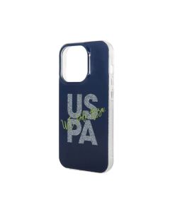 U.S Polo Assn. IML Glitter Script Card Case for iPhone 15 Pro Max - Blue