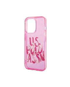 U.S Polo PC/TPU Transparent Case With Graffiti Logo For iPhone 14 Pro Max - Pink