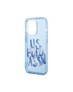 U.S Polo PC/TPU Transparent Case With Graffiti Logo For iPhone 14 Pro Max - Blue