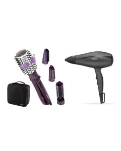 Babyliss Bundle Hair Dryer 2000 Watt And Rotating Hair Brush 1000 Watt - Purple+Black - 5910E + 2736E