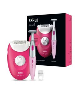  Braun Silk-epil 3 Skin Spa Epilator Bikini Trimmer, Cleaning Brush, Smart Light, Corded - Pink - SE 3202