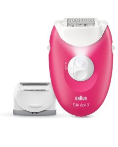 Braun Silk-épil 3 SE 3-032 Epilator, Removes Even Short Hairs From The Root, 20 Micro Grip Tweezers, Non-Stop Corded Epilator - Pink 