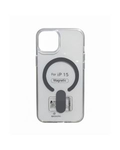 Jomoo Back Cover For iPhone 15 With Magnetic And Stand - Transparent With Grey