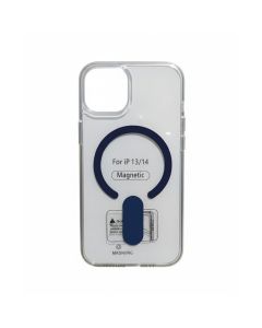 Jomoo Back Cover For iPhone 13/14 With Magnetic And Stand - Transparent With Blue