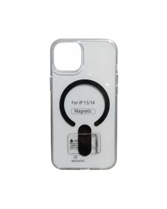 Jomoo Back Cover For iPhone 13/14 With Magnetic And Stand - Transparent With Black