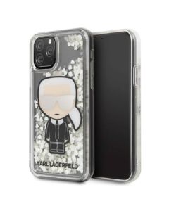 Karl Lagerfeld For iPhone 11 Pro Glitter Glowdark Ikonik Mirror Glass Case - Silver