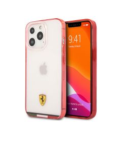 Ferrari For iPhone 13 Pro Max Italia Stripe Transparent Hard Case Print Logo (6.7) - Red