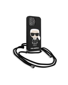 Karl Lagerfeld KLHCP13XWOSLFKBK Liquid Silicone Hard Case With Cord Ikonik For iPhone 13 Pro Max - Black