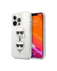 Karl Lagerfeld For iPhone 13 Pro KLHCP13LKCTUGLS TPU Full Glitter Case With Embossed Karl & Choupette Head - Silver