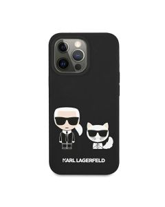 Karl Lagerfeld For iPhone 13 Pro KLHCP13LSSKCK Liquid Silicone Case Karl And Choupette - Black