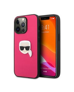 Karl Lagerfeld for iPhone 13 Pro Max  KLHCP13XPKMP Leather Ikonik Karl`s Head Cover - Pink