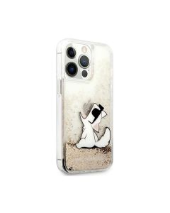 Karl Lagerfeld For iPhone 13 Pro KLHCP13LGCFD Liquid Glitter Case Choupette Fun - Gold