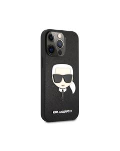 Karl Lagerfeld KLHCP13LSLKHBK PU Saffiano Case WithÂ  Embossed Karl's Head For iPhone 13 Pro - Black