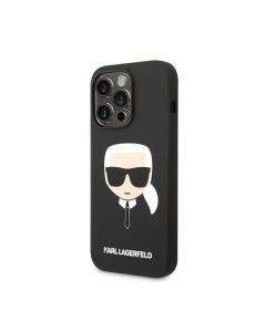 كارل Lagerfeld جراب ظهر لهاتف أيفون 15 بلس & 14 بلس مصنوع من النايلون Puffy Ikonik Pin - أسود