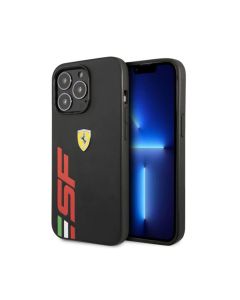 Ferrari For iPhone 14 Pro Max PU Leather Case With Printed Big SF Logo - Black