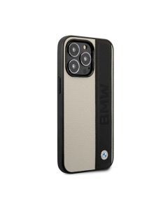 BMW For iPhone 14 Pro Max Signature Collection Genuine Leather Case With Textured & Big Logo Stripe - Beige