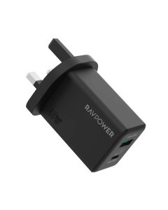 راف باور شاحن حائط Pioneer بقوة 45 وات 2 منفذ PD موديل  RP-PC1099 - أسود