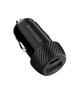 راف باور شاحن سيارة بقوة 20 وات 2 مخرج  (1 × USB-A & 1 × USB-C) - أسود