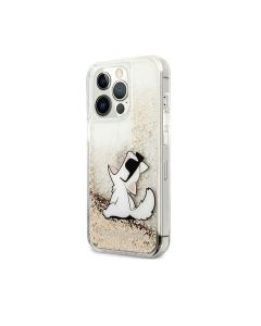 Karl Lagerfeld  For iPhone 13 Pro Max Liquid Glitter Case Choupette Fun (6.7) - Gold