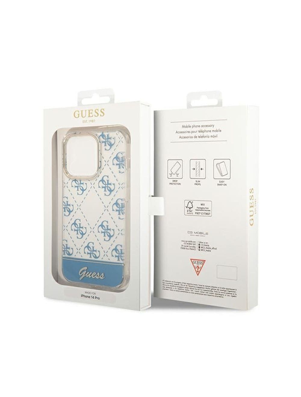 Coque Guess IPhone 14 Pro Avec MagSafe - Rayures Bleues, Simili Cuir
