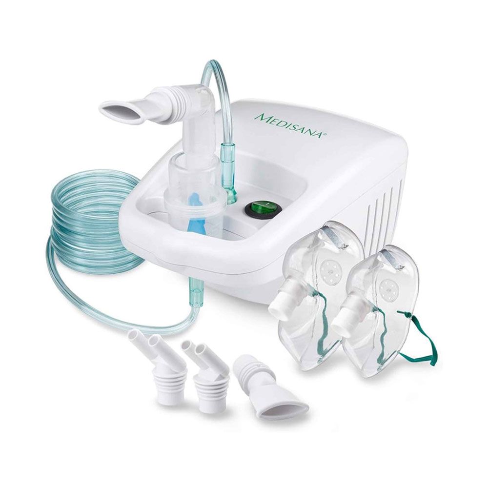 Medisana IN 500 Inhaler Compressor Nebulizer Inhaler With Mouthpiece and Mask for Adults and Children, Cold or Asthma with Extra Accessories and Long Tube - White 