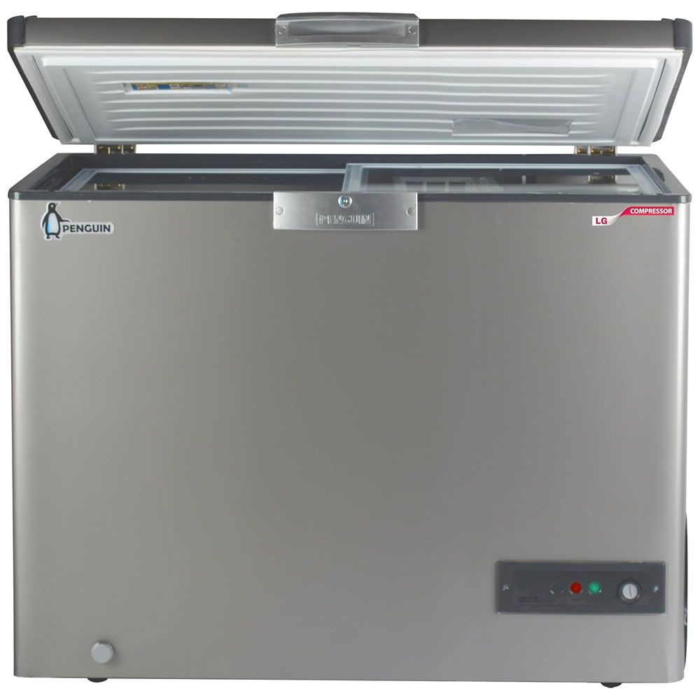 Penguin Stainless Steel Chest Freezer 317 Liter - 109 Watt LG Sliding Glass Door - Silver - ES350L 