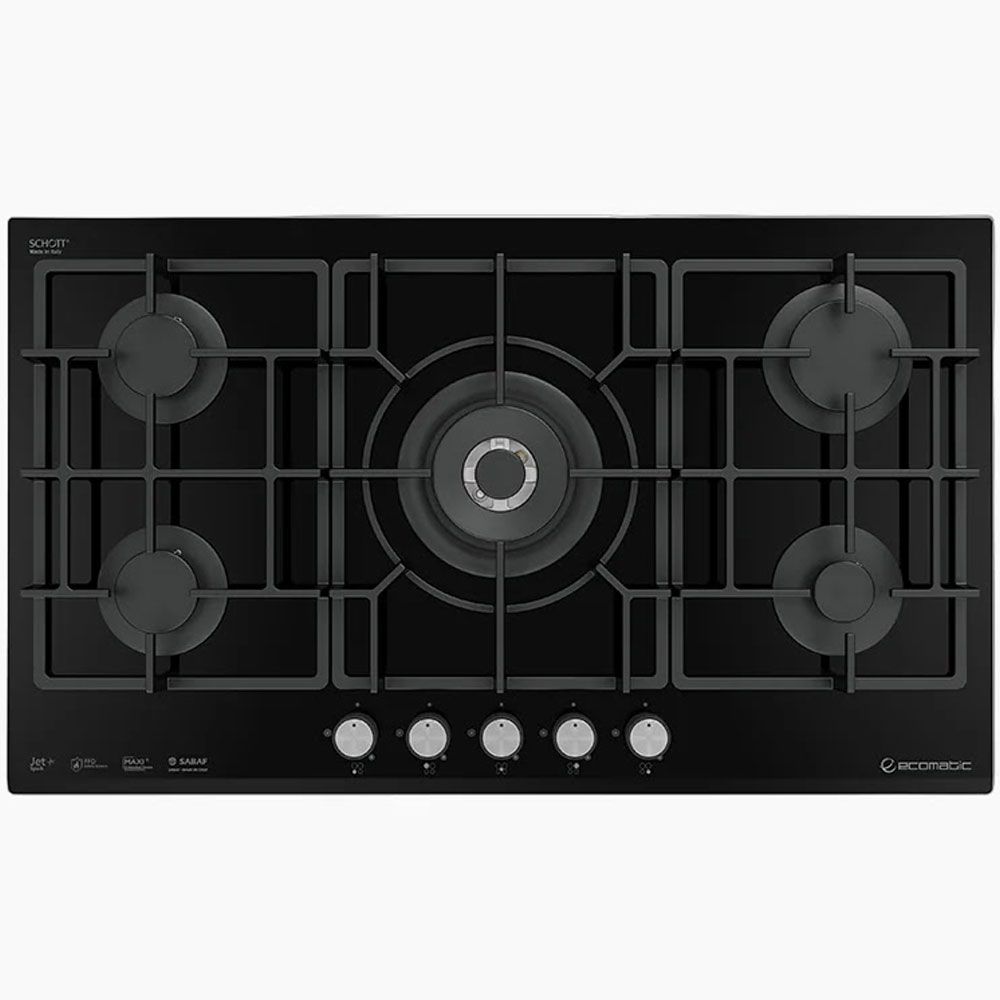 Ecomatic Built-in Gas Hob 92 Cm - 5 Burners X-Large - Automatic Ignition and Full Safety - Crystal Black - S997XLC