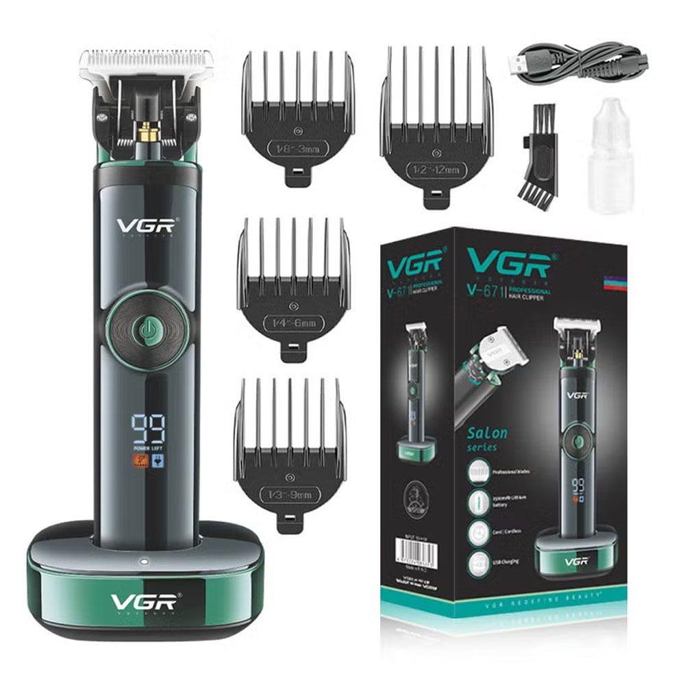 VGR V-671 Hair Clipper Salon Series Professional Digital Display Cordless for Men 2500 Li-ion Battery Rechargeable - Black 