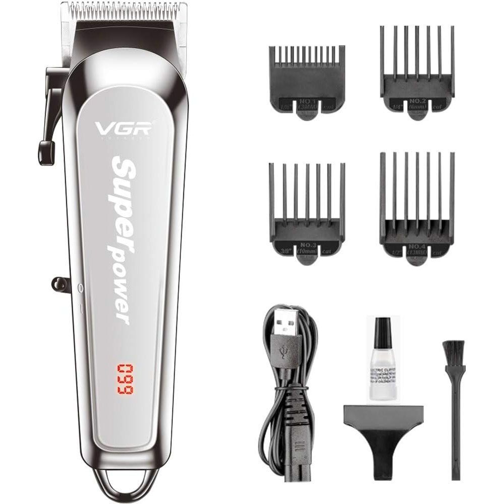 VGR V-060 Hair Clipper Set For Men Rechargeable Li-ion Battery 2000mAh 150 minutes Runtime - Silver 