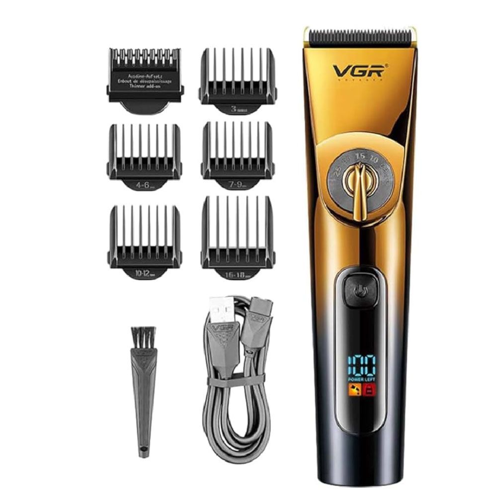 VGR V-663 Professional Hair Shaver & Clipper- Includes 6 Combs - Precision Grooming - Ceramic & Titanium Blades - Black * Gold