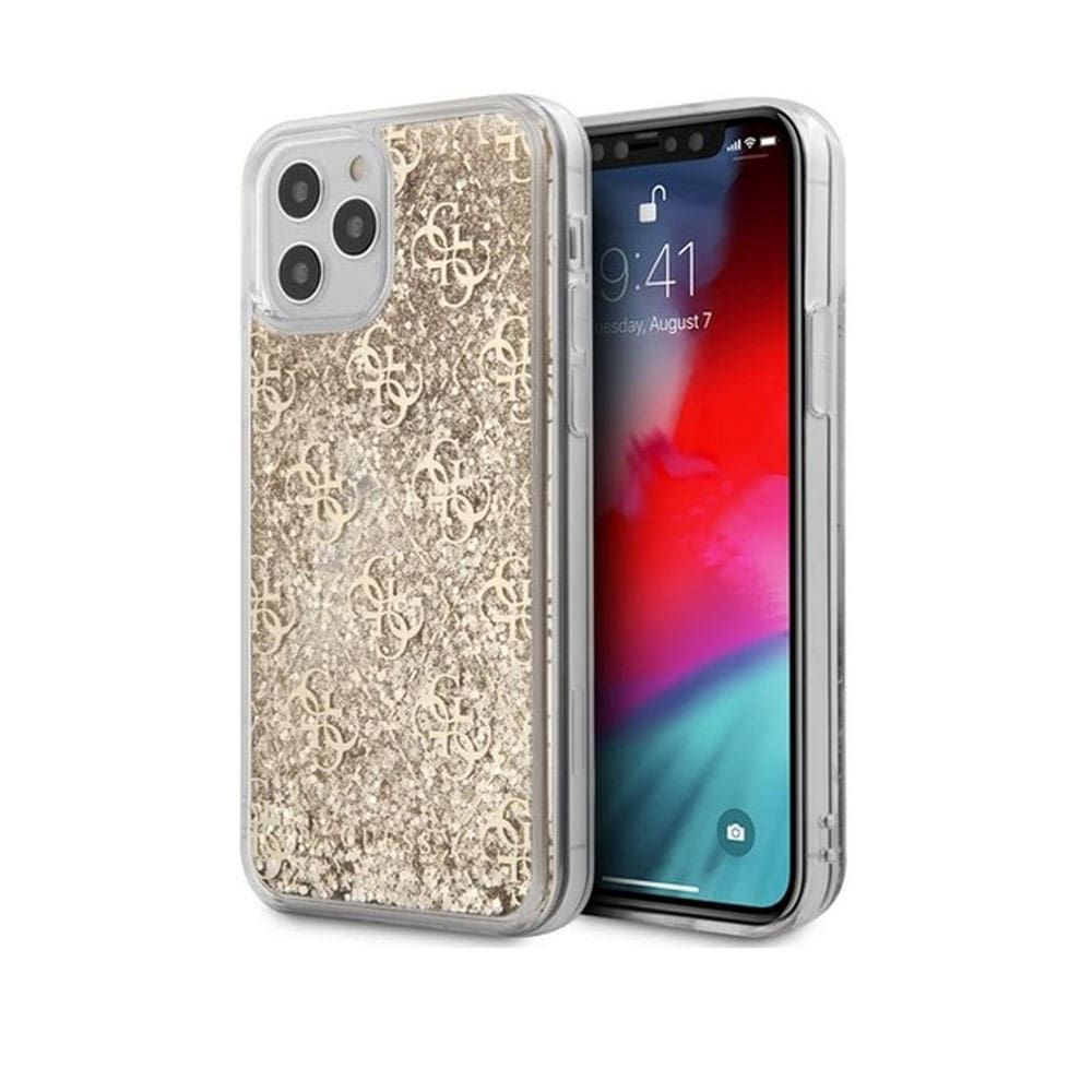 Guess For iPhone 13 Pro Liquid Glitter Case 4G Pattern (6.1) - Gold