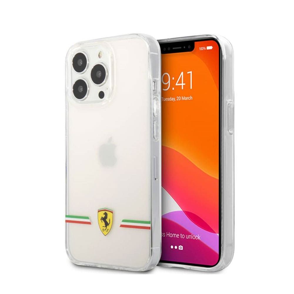 Ferrari For iPhone 13 Pro Transparent Case Italia Wings Print Logo 6.1" - Transparent