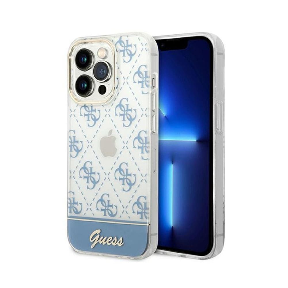 Guess for iPhone 14 Pro Max Electro Script Hard Case - Blue