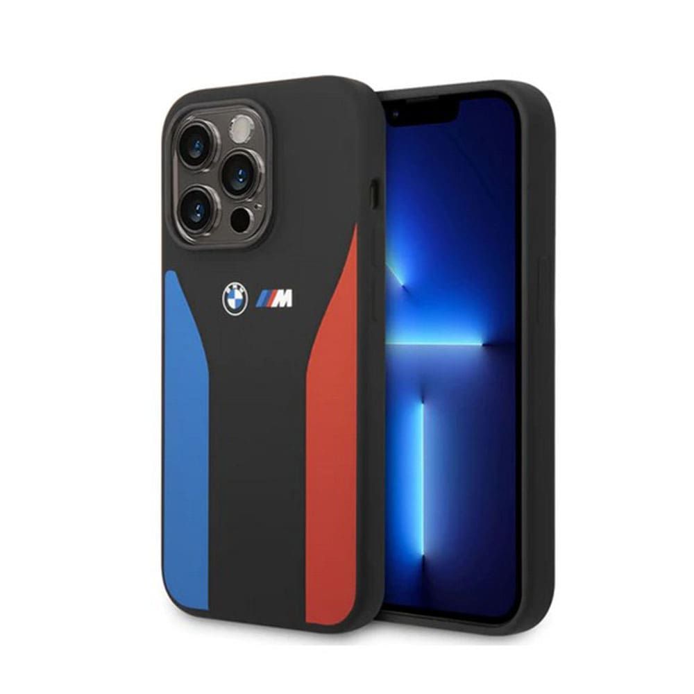 BMW For iPhone 14 Pro Max M Collection Liquid Silicone Case With Tricolor Print & Logo - Black