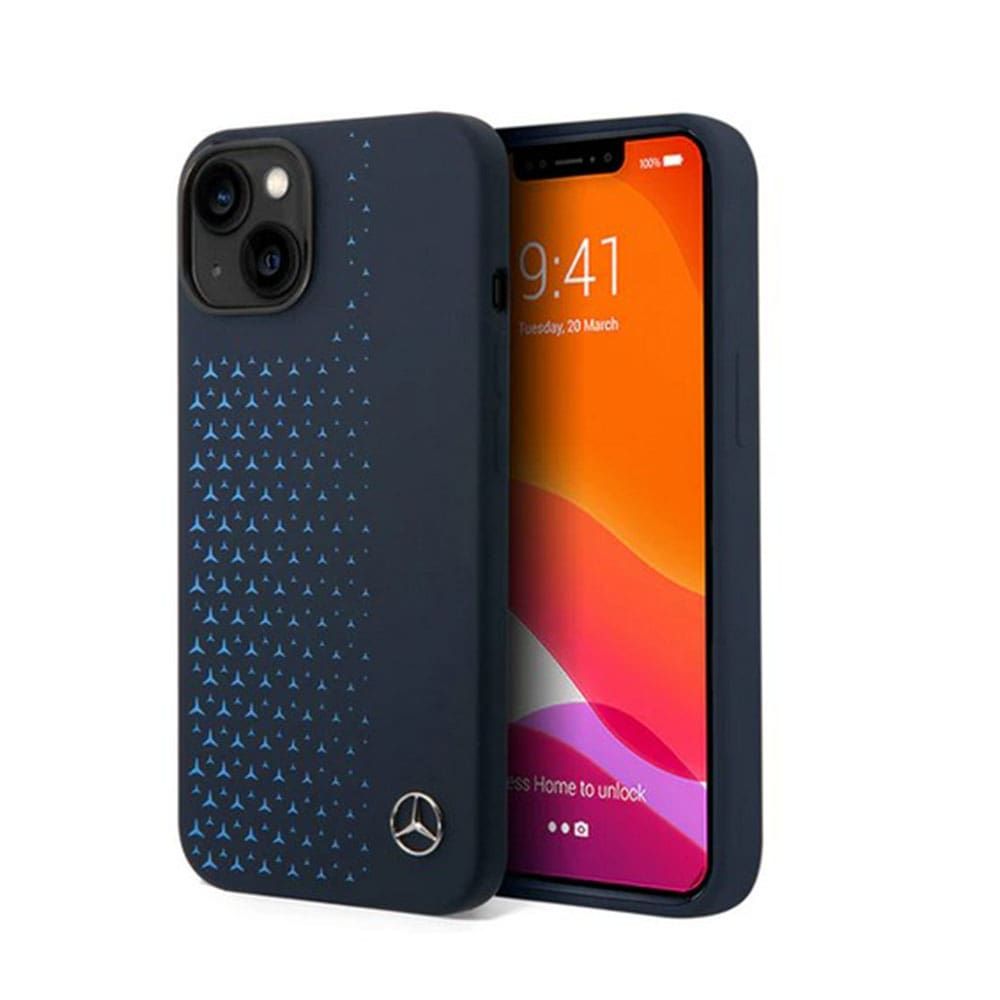 Mercedes Benz For iPhone 14 Pro Liquid Silicone Case With Gradient Star Horizontal Pattern - Navy
