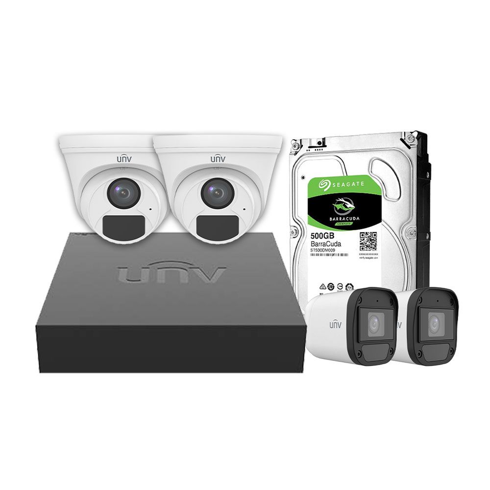 Uniview System XVR 4 Channel 500GB HDD + 4-Ch 1U Digital Video Recorder + 4 Camera 2 MP Indoor * Oudoor