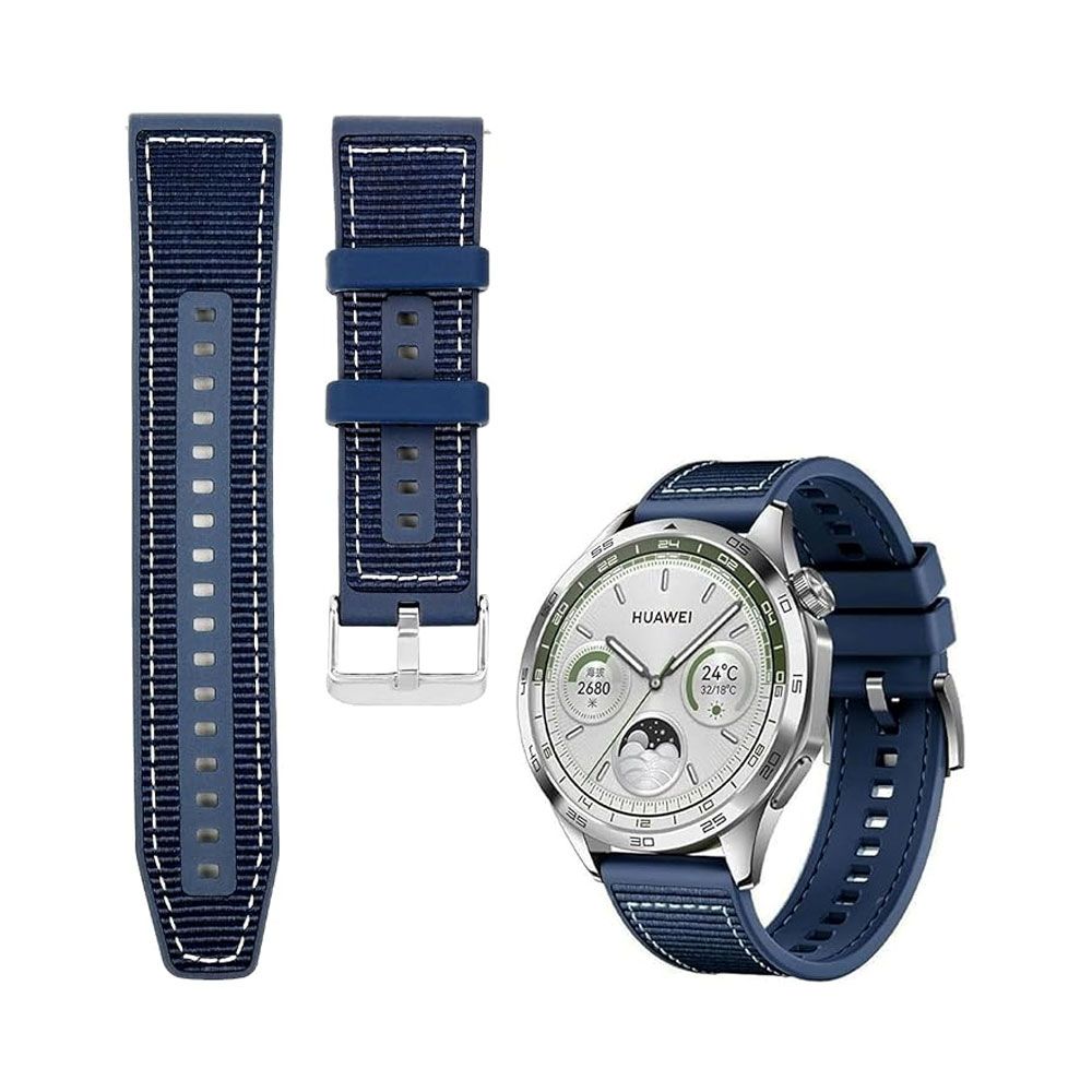 Strap 22mm Replacement Nylon Braided Silicone Compatible With Huawei / Amazfit / Xiaomi / Samsung - Dark Blue
