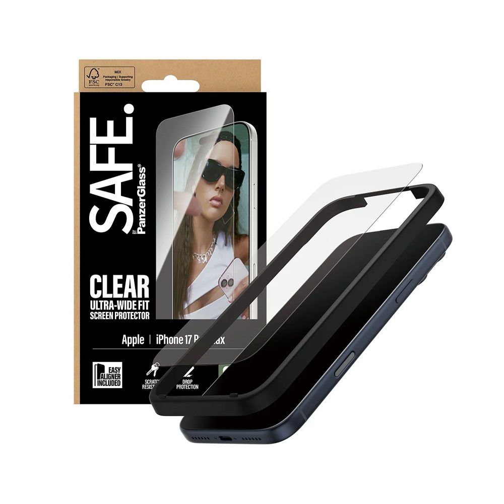 PanzerGlass® Screen Protector SAFE For iPhone 17 Pro Max | Ultra-Wide Fit With Easy Aligner - Clear