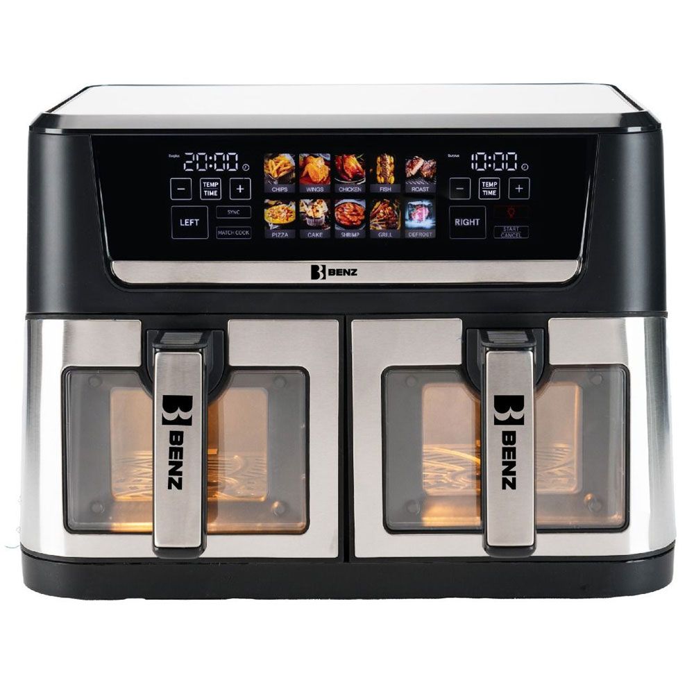 Benz Digital Air Fryer  12 litre (6L + 6L) With 2 Drawers - 2800 Watt - Stainless Steel - BAFB1205
