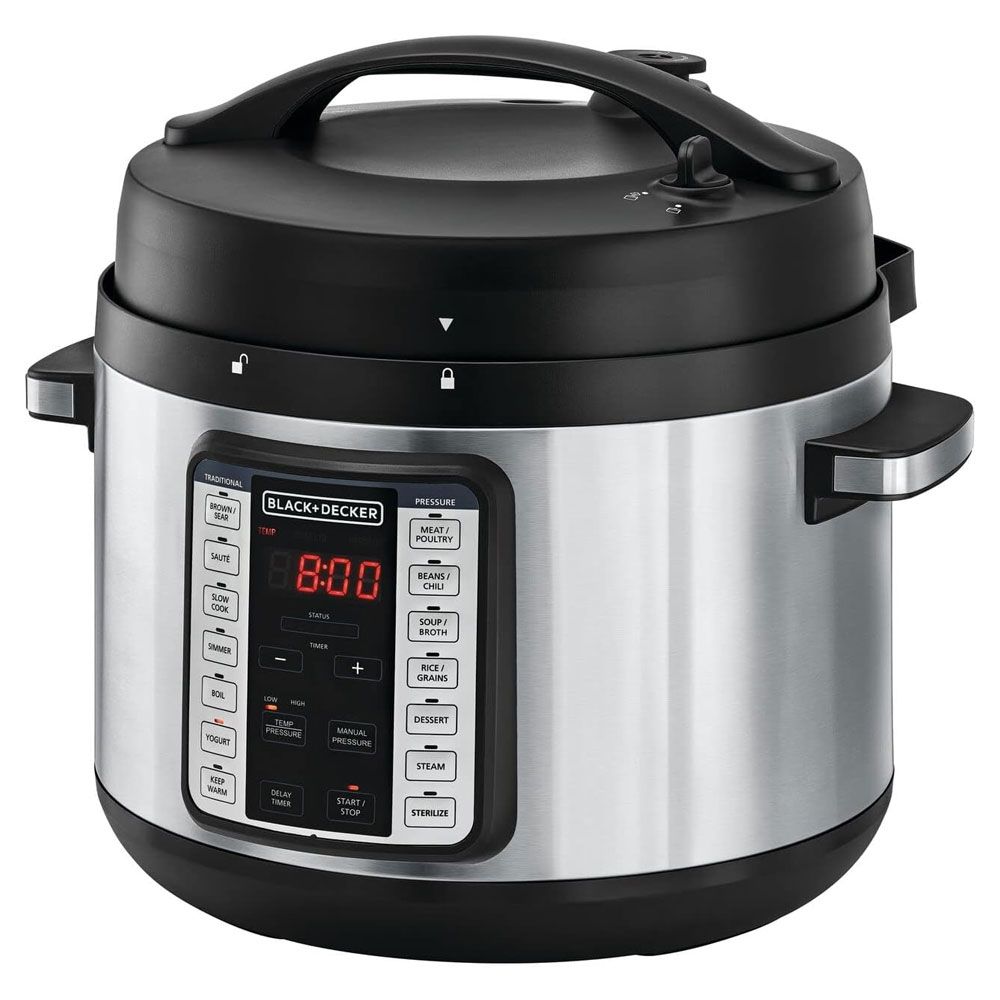 Black + Decker 9*1 Smart Programmable Electric Pressure Steam Pot 1350 Watt - 10 Liter - Black*Silver - Pcp1010B5